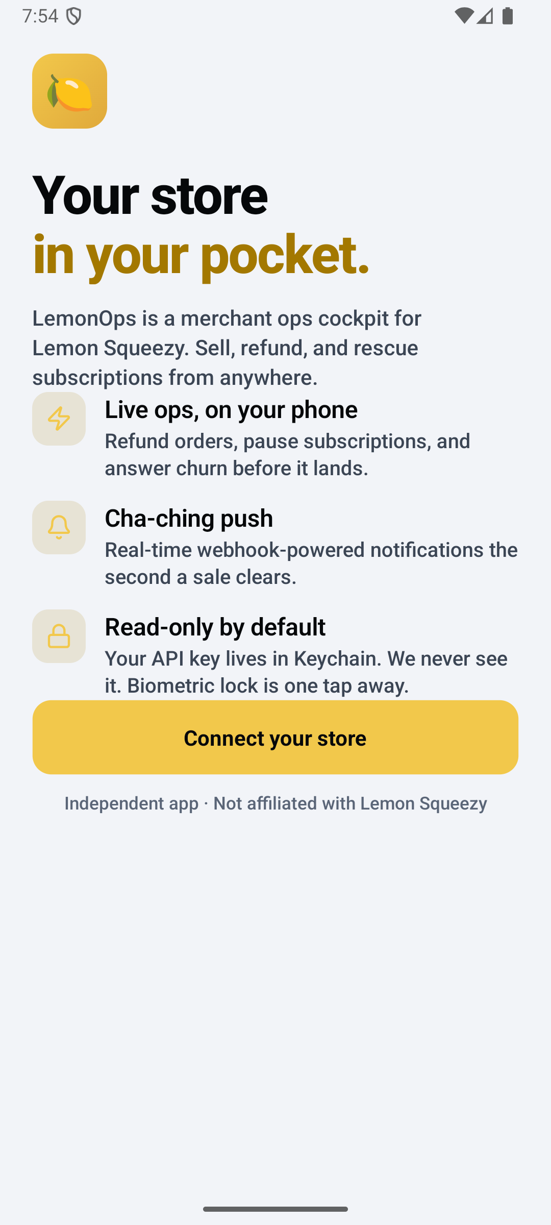 LemonOps onboarding screen